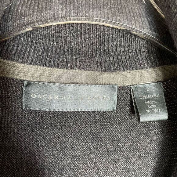 Oscar De La Renta Gray 1/4 Quarter Zip Sweater Knit Collar Charcoal Large L - Picture 3 of 5